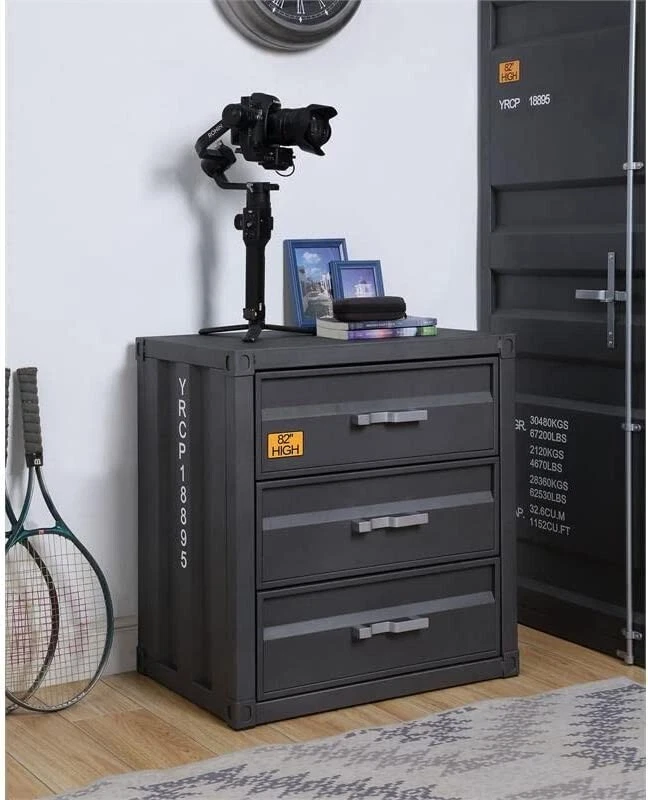 Acme Furniture 3 gavetas design recipiente baú de metal, Gunmetal - Imagem 2 de 4