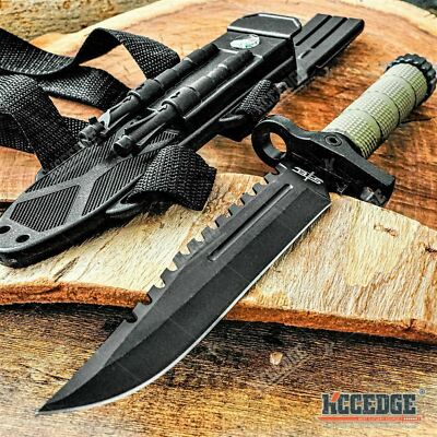 13.75'' Survival Knife Full Kit Sharpener Fire Starter Compass Fixed Blade Knife