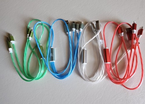 Light Up LED 3 in 1 Charging Cord Cable Multi Phone Charger Android USB iPhone - Picture 3 of 51