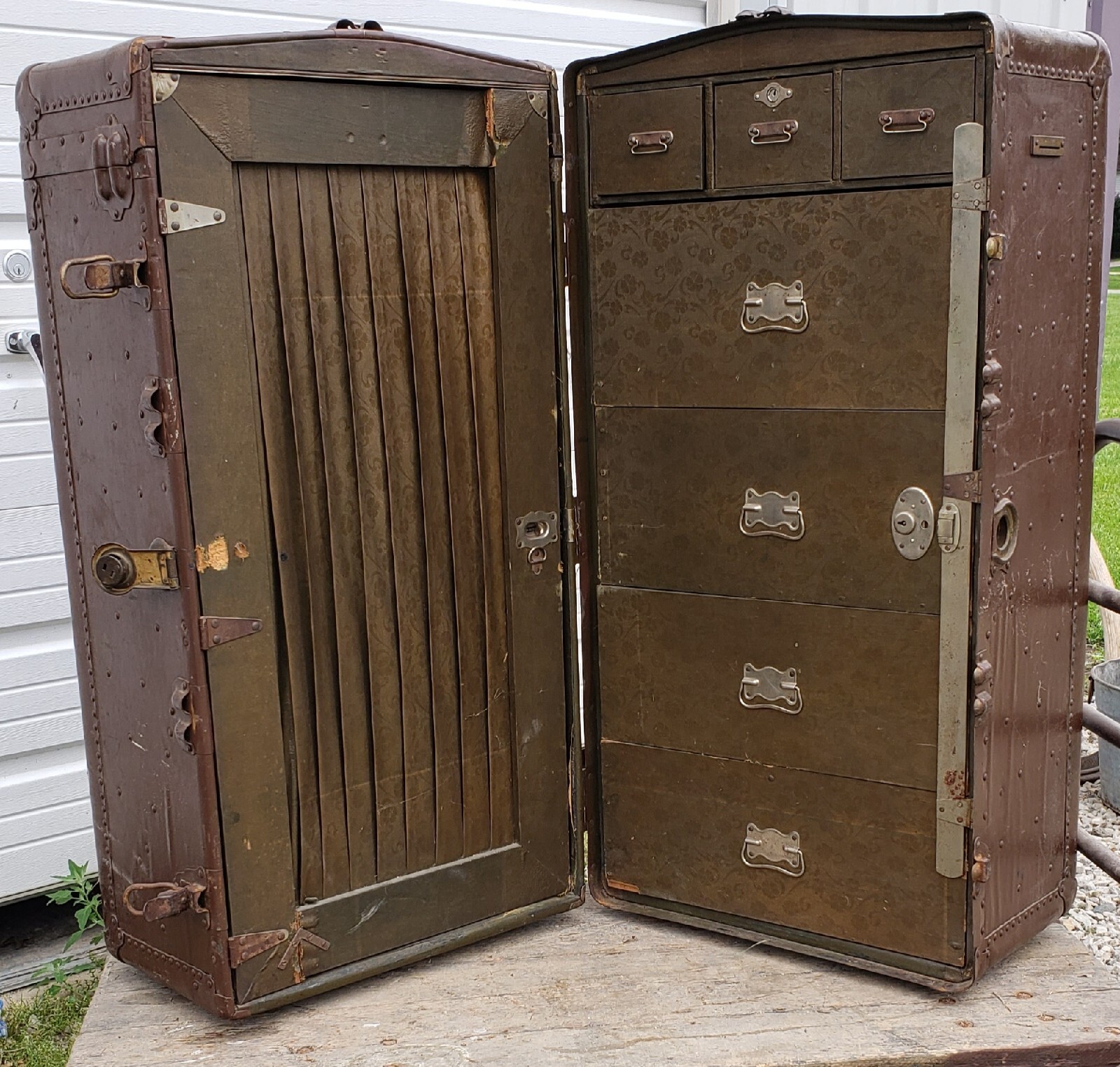 Antique Gibraltarized Wardrobe Steamer Trunk eBay