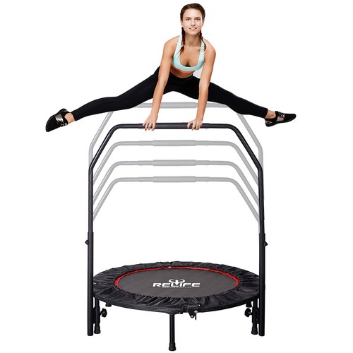 48" Folding Mini Exercise Trampoline with Adjustable Handle Round Jump