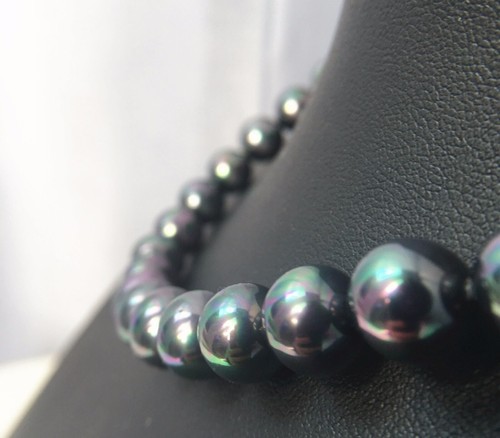schwarze Perlenkette+ Ohrringe Collier Perlen Halskette 10mm Perlen wie Tahiti - Bild 5 von 6
