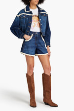 Maje Blue Denim Crochet Trimmed Denim Jacket - Pockets Size 38 (uk 10)