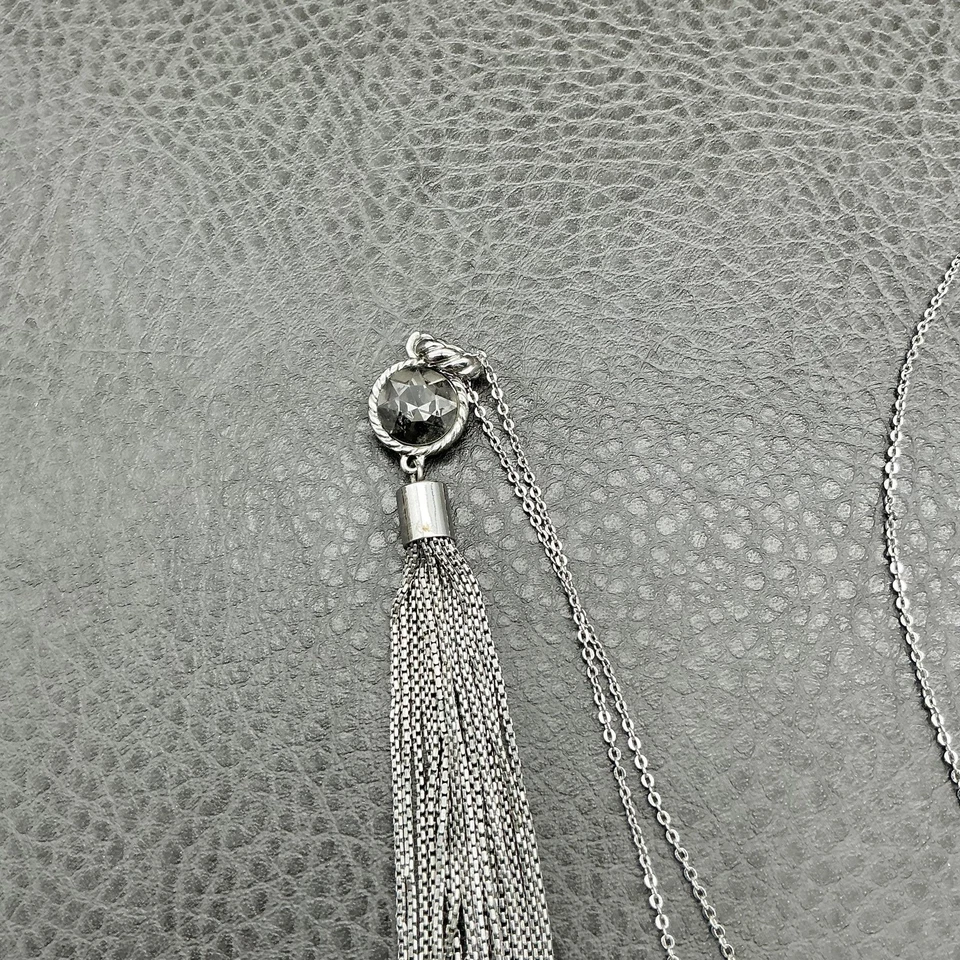 LOFT Borla Colgante Collar Tono Plata Capas Largas Cadena Acento Cristal 30" Foto 4 de 4