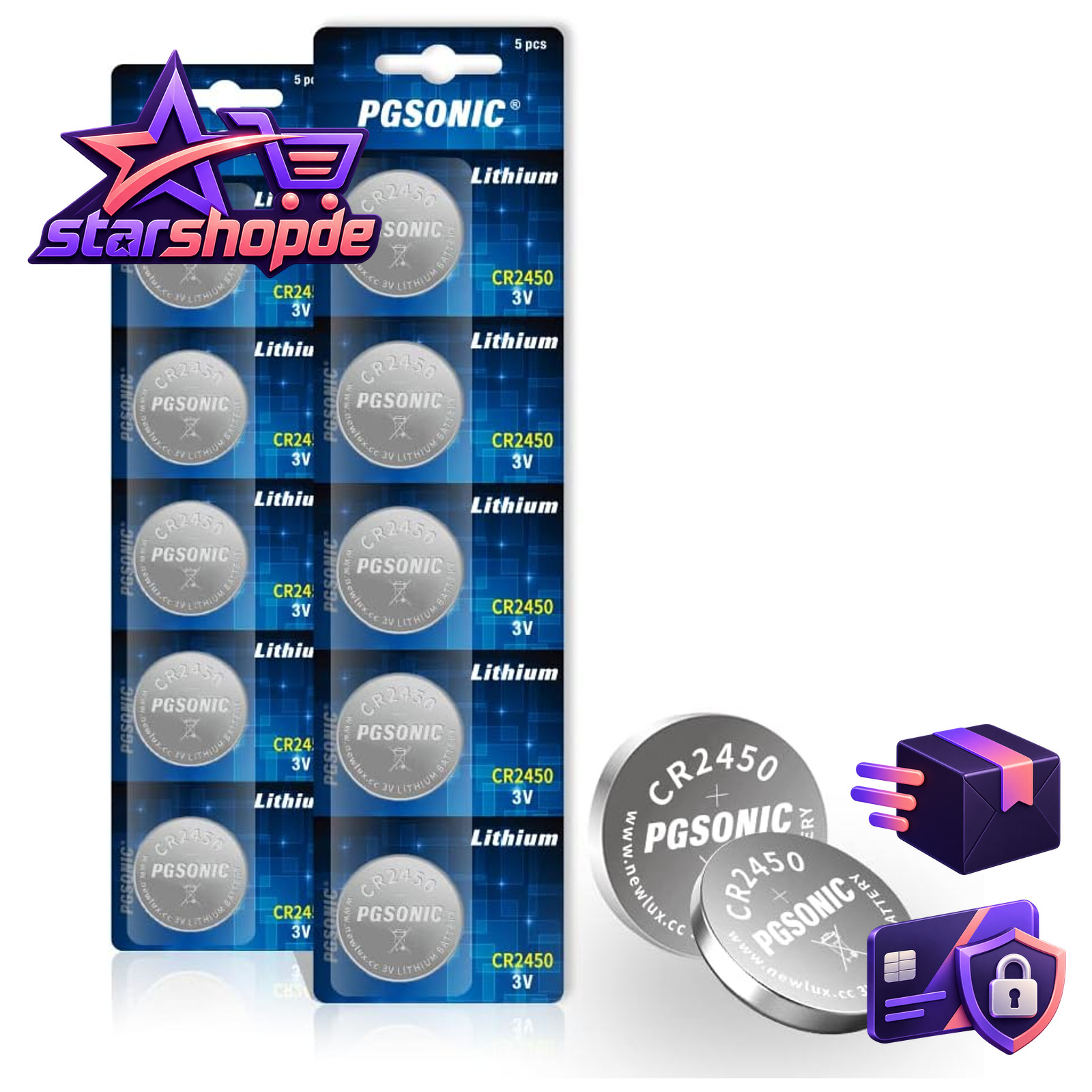 Lithium Knopfzellen CR2450 3V 10er Pack Batterien für Elektronikgeräte 10 Stück