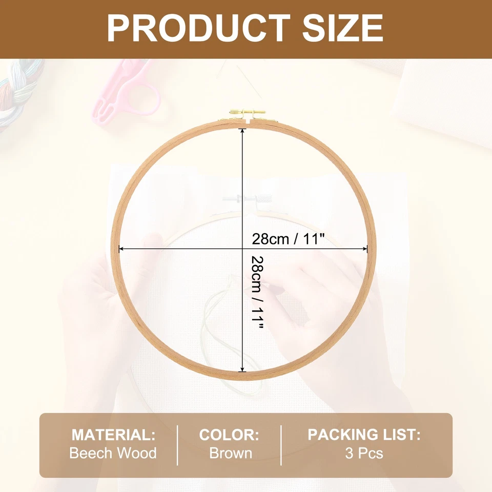 2 Pieces 11 Inch Embroidery Hoops Round Beach Wood Cross Stitch Hoop Ring - Image 2 of 4