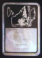 Fathers Of American Democracy Lyman Hall Doctor TONED-0.999 Silver 1 Oz Art Bar 104.99 per troy oz