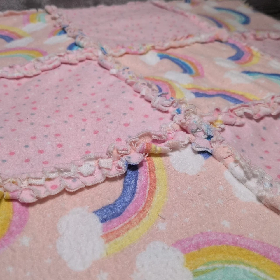 Edredón bebé franela hecho a mano rosa arco iris 36" X 36" Foto 3 de 4