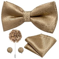 Bowtie for Men Paisley Floral Mens Pretied Bowtie and Lapel A Dark Gold Solid