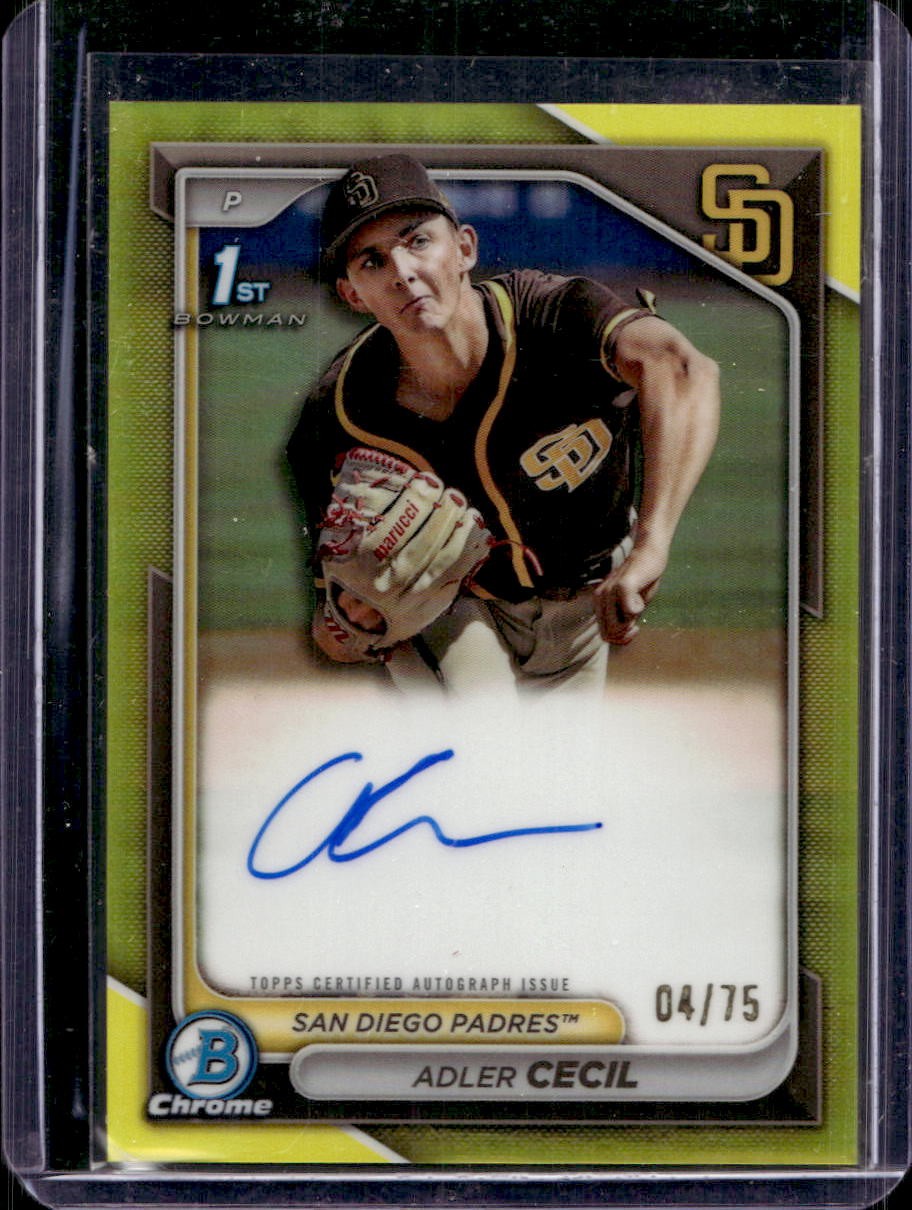 Adler Cecil 2024 Bowman Chrome #CPA-CA 1st Prospect Auto Yellow /75