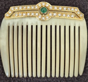 Vintage 18K Gold 10.6GR/.72CT Diamond & Emerald Ladies Comb 36-.02CT Diamonds