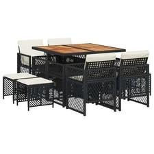 9-Piece Outdoor Dining Set with Cushions in Beige Poly Rattan vidaXL