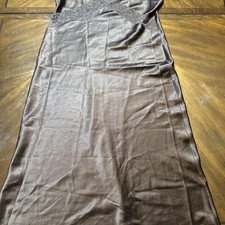 Vintage Valentino Intimo Chocolate Brown Satin Lace Long Slip Night Dress Size M