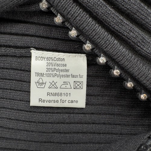Belldini 3X grau Kunstfellbesatz Strass Akzent Reißverschluss vorne Cardigan Pullover - Bild 5 von 8