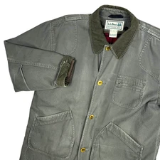 LL Bean Original Field Coat Mens Large Green Chore Jacket Blanket Flannel Lining
