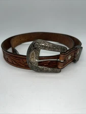 JM Capriola Leather Belt Sterling Silver Buckle Diablo Mfg Co Western Cowboy USA