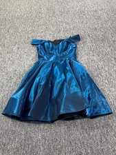 Xscape Dress Women 4 Sapphire Blue Shimmer Fit Flare Ruffle Cocktail Prom Mini