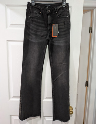 RISEN Los Angeles Mid Rise Rhinestone Wide Flare Jeans Black Women s 11