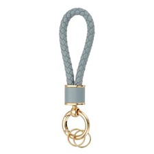 Braided Leather Keychain for Car Bag Wallet Gold/Gray