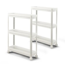 2 PC 3 Tier Slim Storage Cart Detachable Kitchen Organizer Rolling Utility Cart