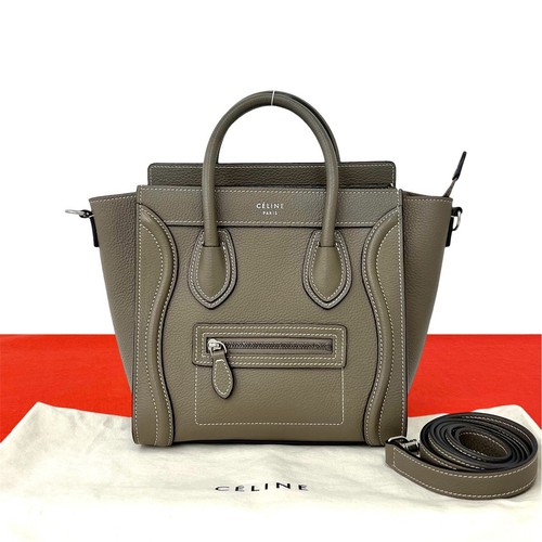 Celine Luggage Nano Tote Leather Gray Unisex Bag #TVB3617