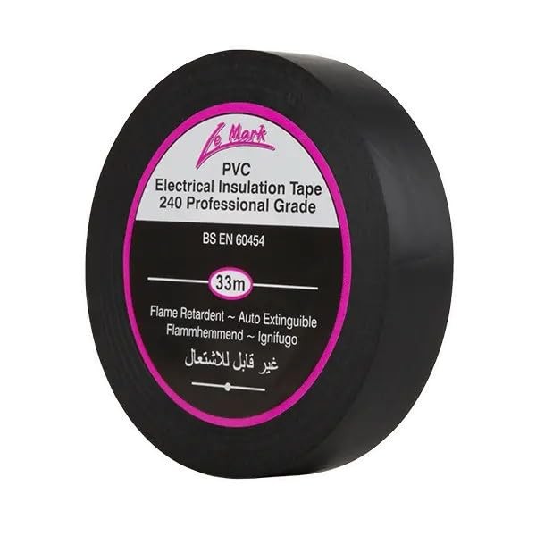 Le Mark Black PVC Electrical Insulation Tape - 33m x 19mm, Flame Retardant, RoH