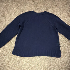 GAP Women's Solid Blue Crewneck Knit Pullover Sweater Logo Long Sleeve M