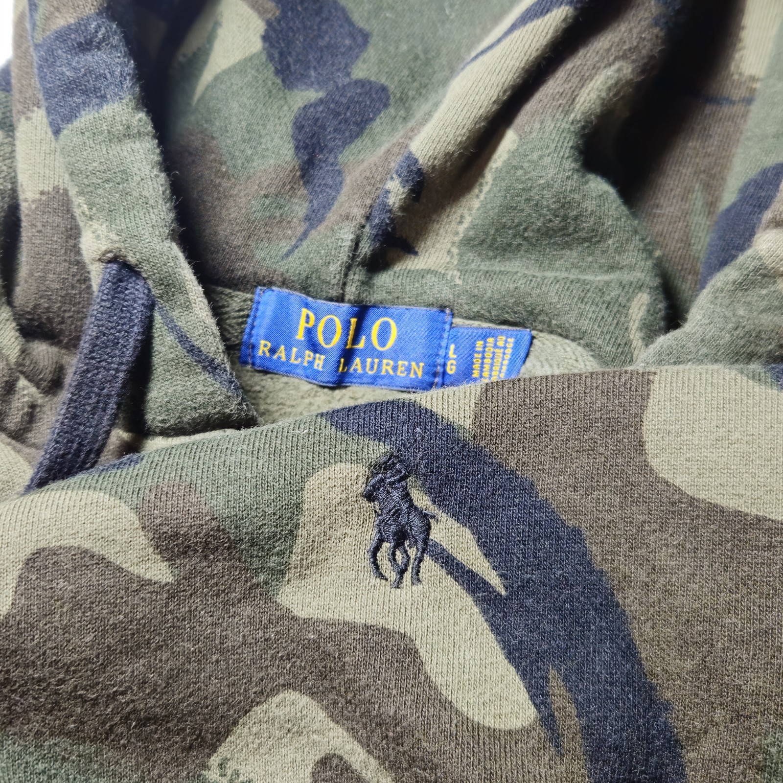 Sudadera con Capucha Para Hombre Polo Ralph Lauren Camuflada Verde Talla L Cremallera Completa Usada en Excelente Condición