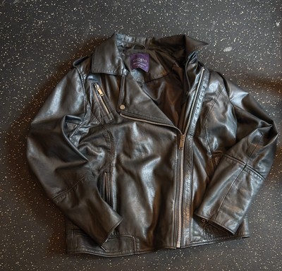 Leather jacket biker jacket Violeta by Mango black, women's size 38,