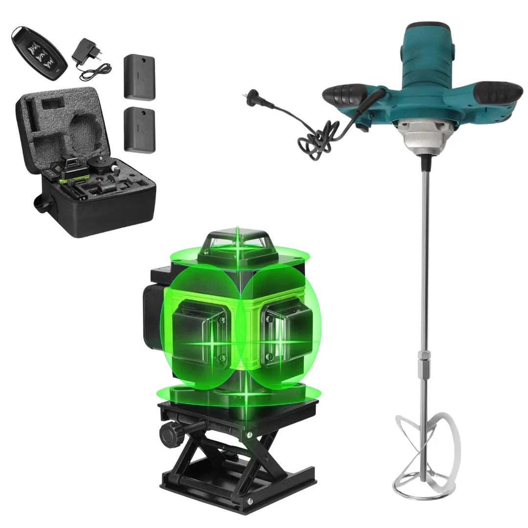 Kit Miscelatore 1600W + Livella Laser 4D TMAKOTA Professionale Edilizia