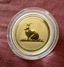 1999 $5 Australia Lunar Year of The Rabbit 1/20 oz Gold .9999 Vintage Coin ~ GEM