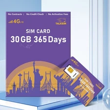 USA 30GB 4G LTE Data SIM 365-Day Validity - Compatible with Unlocked Devices