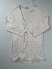 Kim Rogers Women's White Knit Open Front Cardigan Sweater M Made in USA