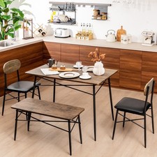 4 Pcs Dining Table Set Rectangular Kitchen Table with Bench & 2 Chairs
