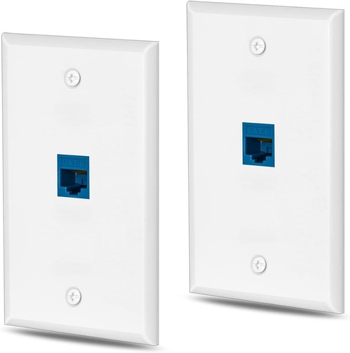 cat6 Ethernet Wall Plate Outlet 1 Port RJ45 network 1 Cat6 2 Packs, blue