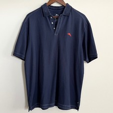 Tommy Bahama Mens Emfielder Polo Shirt Navy Blue Supima Blend Marlin Logo L