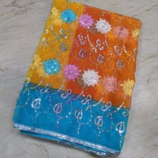 Antique Indian Bridal Dupatta Sequins Beaded Scarf Georgette Veil Stole Hijab L"