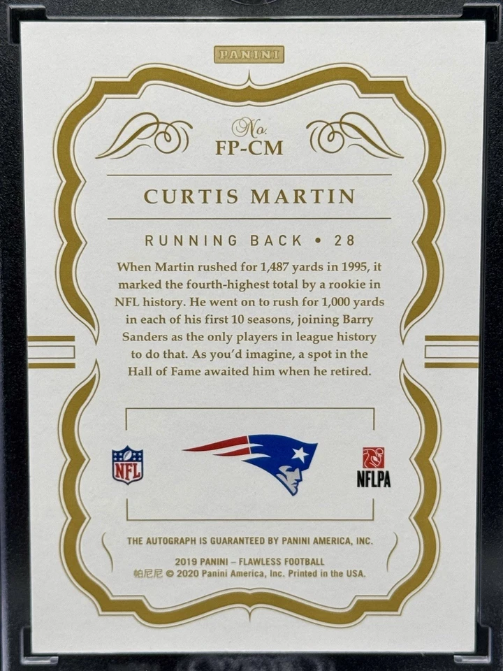 2019 Panini Flawless Curtis Martin On Card Blue ink Auto 3/3 Patriots - Image 2 of 2