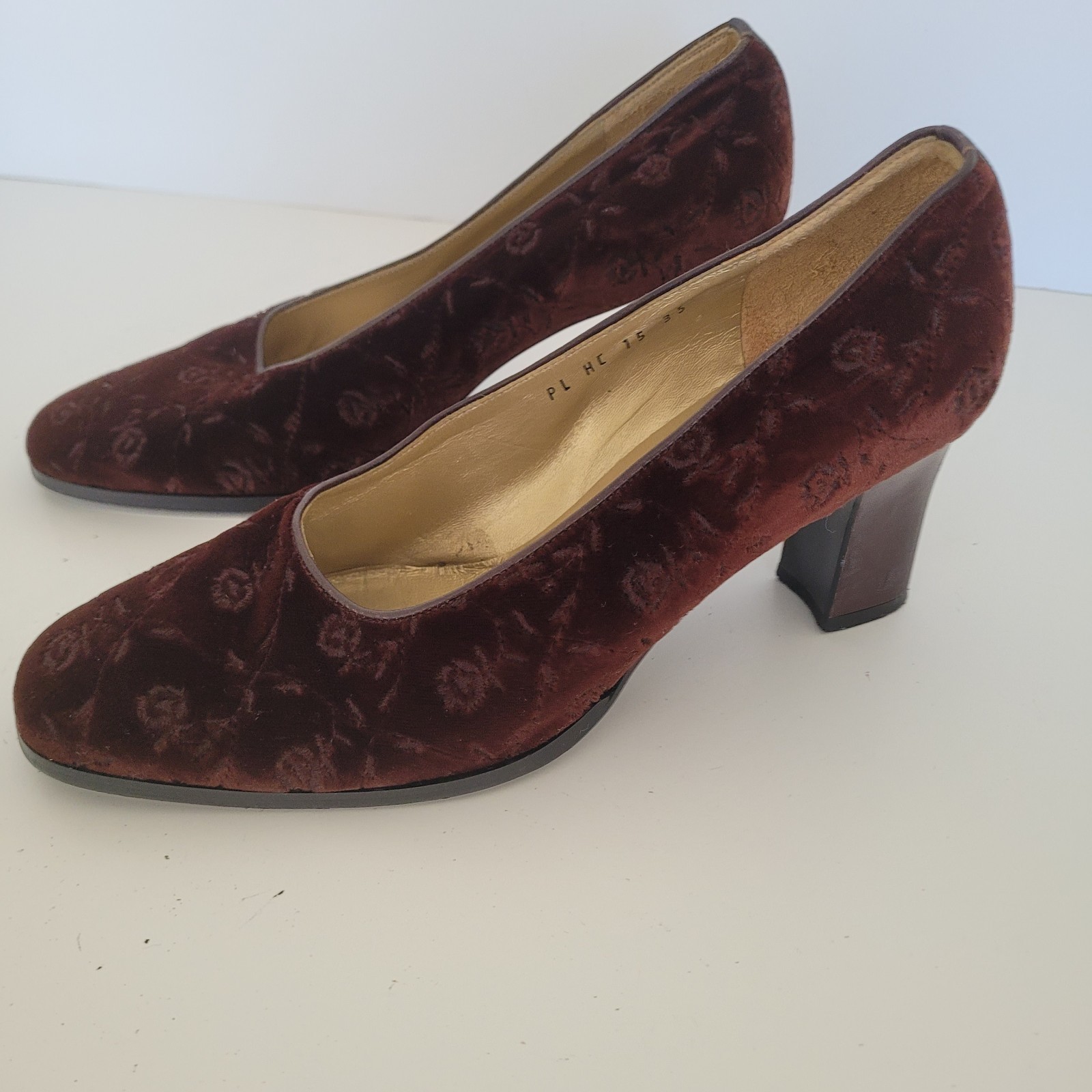 Scarpe Yves Saint Laurent YSL blocco scamosciato taglia 5 35 pelle tacco marrone floreale
