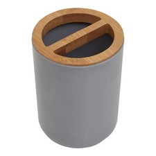 Image of Canyon Grey Toothbrush Holder With Dual Section Bathroom Organizer Storage Decor