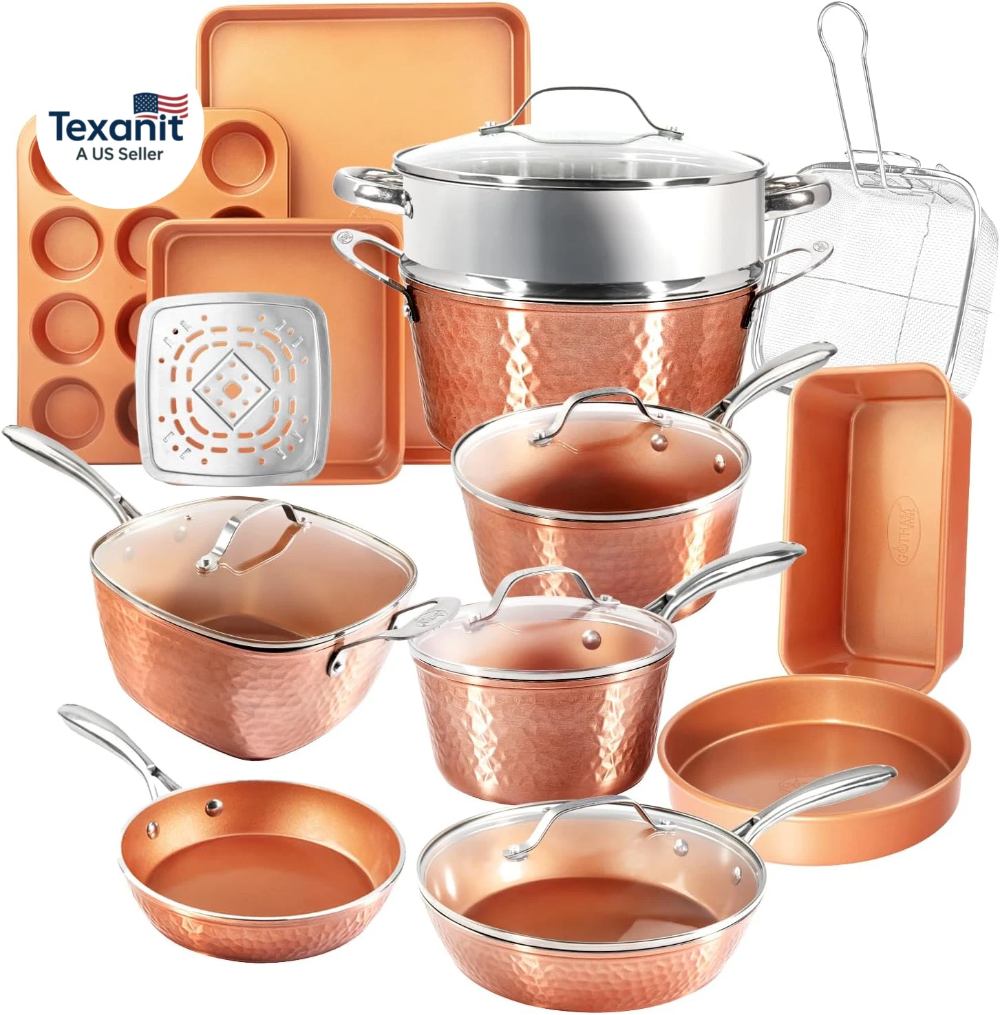 Hammered 24 Pc Ceramic Cookware Set Nonstick, Induction Ceramic Pots and Pans Se