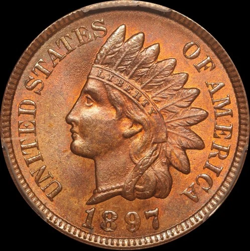 1897 1c Indian Head Cent PCGS MS 64 BN Toned