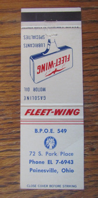 ELKS CLUB LODGE #549 MATCHBOOK COVER: PAINESVILLE, OHIO FLEET-WING MATCHCOVER M9