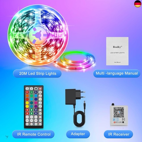 LED Strip Streifen 20m mit Fernbedienung & App & Musik Sync, RGB - Bild 7 von 9