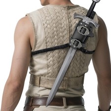 HiiFeuer Medieval Faux Leather Back Sword Frog, Vintage Large, Black B