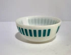 Vintage Hazel Atlas  Milk Glass Bowl Teal Green Stripes 5.5” Mid Century Modern