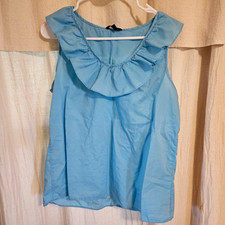 Banana Republic Blue Ruffle Round Neck Sleeveless Blouse Women L 0037