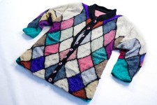 Vintage Strick Jacke Pullover Mantel Winter Knit Jacket Sweater Warm Thermo M-L