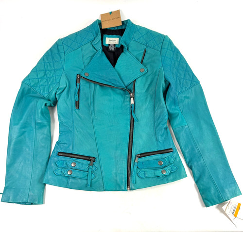 Neiman Marcus Exclusive Vintage Leather Jacket Size Small Turquoise New with Tag