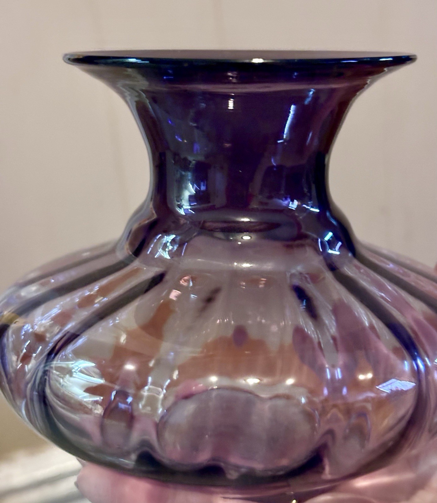 Vintage Pilgrim glass amethyst optic vase.